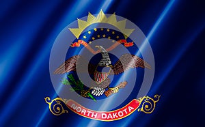 Image of the waving flag American state North Dakota 3D rendering