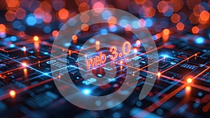 An image of the web 3.0 technology and concept. Blockchain, meta, big data, cloud and server services. Generative AI