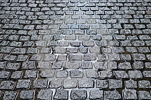 Wet stone pavement after rain