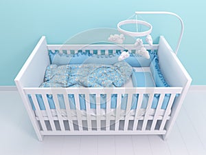 Image of white baby cot with decor
