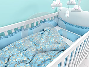 Image of white baby cot with decor