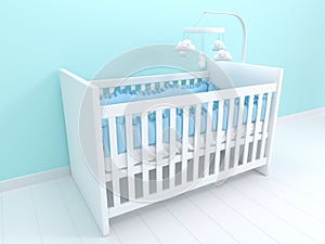 Image of white baby cot with decor