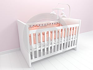 Image of white baby cot with decor
