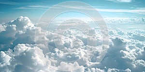 Image of white beautiful clouds above a blue sky in style of realistic atmosphere