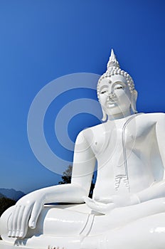 Image white buddha statue in temple of Kanchanabur