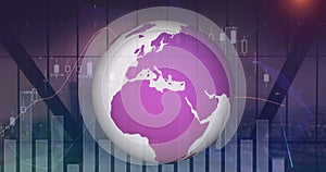 Image of white and purple globe spinning over statistics in background