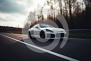 image of a white sport car driving on road generative AI