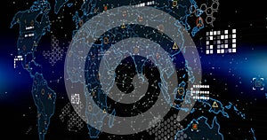 Image of white spots over world map photo
