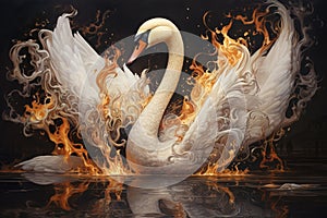Image of white swan with beautiful patterns and colors., Bird, Wildlife Animals., Generative AI, Illustration