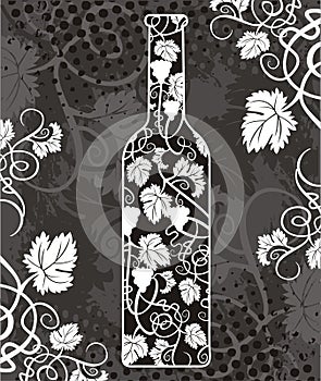 Image of Wine bottle with grapevine