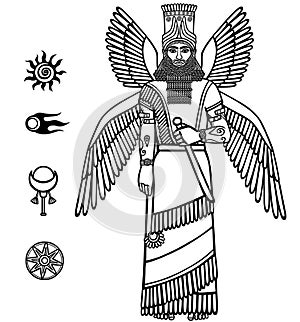 Image of a winged Assyrian deity. Character of Sumerian mythology. photo