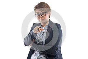 Image woman in glasses shows you