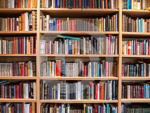 Image of wooden book shelf with books