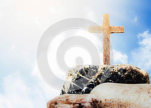 Wooden Cross on the rock