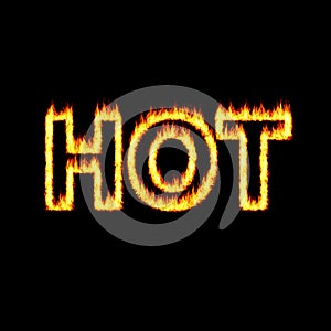 An image of the word hot in flames. Word hot on fire. Elements for graphic design