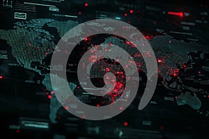 An image of the world with many lines and dots generated by a computer