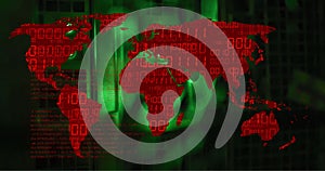 Image of world map and data processing over computer servers