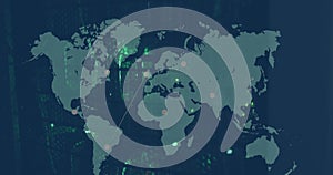 Image of world map and networks of connections over computer server