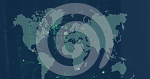 Image of world map and networks of connections over computer servers