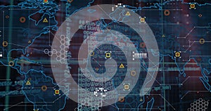 Image of world map over data processing
