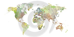World map of colorist stains and shadows.