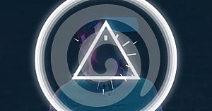 Image of wow text over shapes on black background