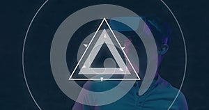 Image of wow text over shapes on black background