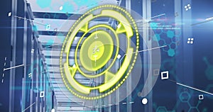 Image of yellow circle with numbers over data and servers