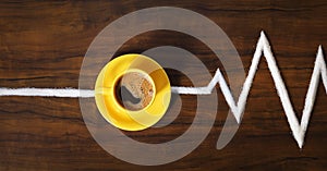 Image of yellow coffee cup and saucer on table