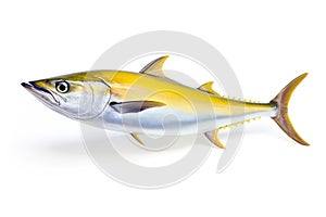Image of a yellow tail kingfish isolated on white background. Fresh fish. Underwater animals.