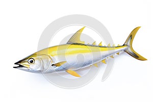 Image of a yellow tail kingfish isolated on white background. Fresh fish. Underwater animals. Generative AI