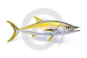 Image of a yellow tail kingfish isolated on white background. Fresh fish. Underwater animals. Generative AI