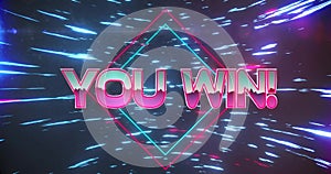 Image of you win text over neon pattern background