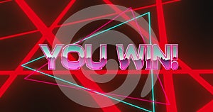 Image of you win text over neon pattern background