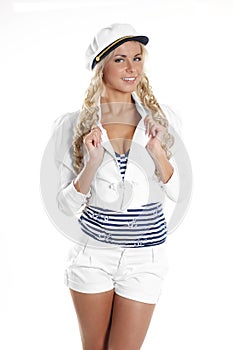 Image of a young blond posing in a sailor hat