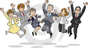 The image of Young business team jumping