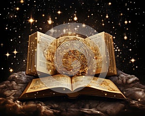 The Zodiac sign of Libro gold has scales and stars on the night sky. photo