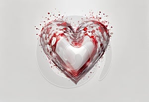 Red heart illustrated with details, isolated white background v13