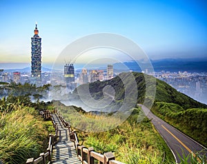 Imageng of skyline of Xinyi District in downtown Taipei, Taiwan