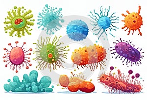 Set of different microorganisms isolated on white background, v4