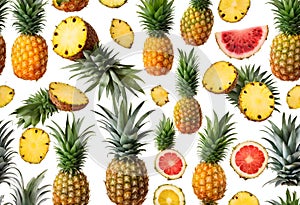 Pineapple collection. Whole and sliced ??pineapple isolated on white background, v5