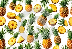 Pineapple collection. Whole and sliced ??pineapple isolated on white background, v2