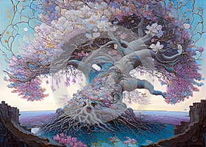 imagery pictures of the tree of life that represents the human bond and affection to tree based on Celtic Culture.