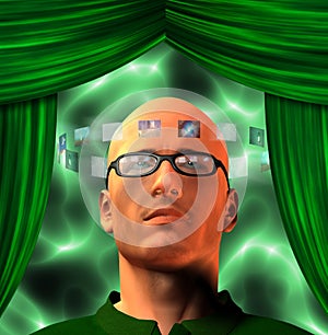 Images encircle mans head