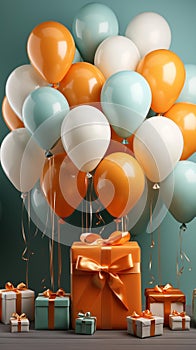 Images generated from AI, Picture of Many balloons and gift boxes,during the festivals,