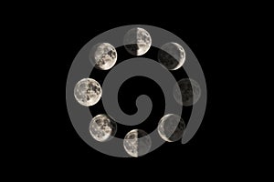 Images of the moon in each major lunar phase, in a circle diagram