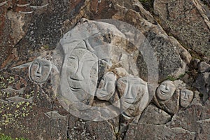 Images of whales chiseled into rocks, Qaqortoq Greenland