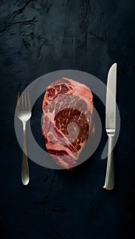 ImageStock Wagyu beef steak served with fork, spoon, and knife in foodgraphy