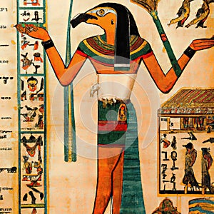 Imaginary ancient Egyptian papyrus of Horus