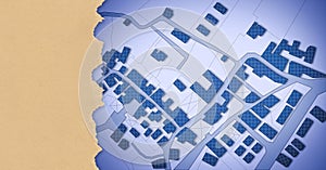 Imaginary cadastral map of territory with buildings, roads and land parcel